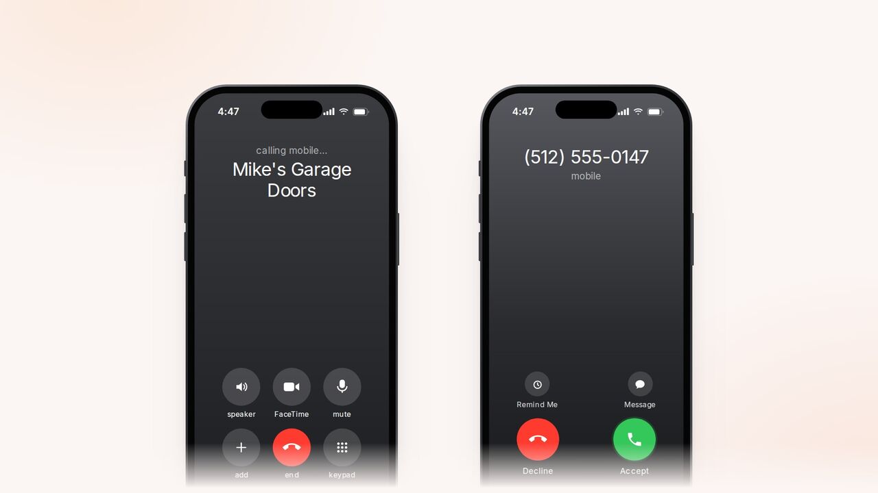 Two phones: a customer calling a contractor who cannot pick up. Play the demo.